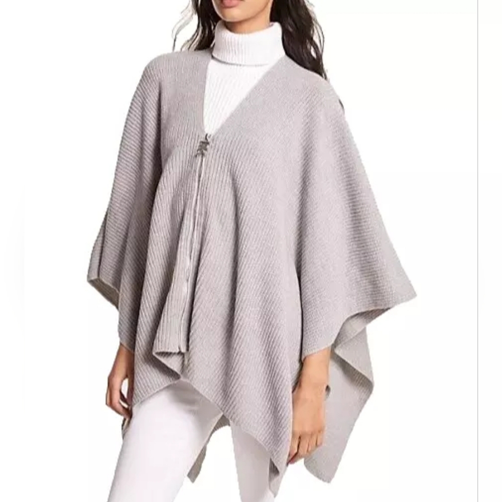 Michael Women's Solid Shaker Zipper Poncho Sweater